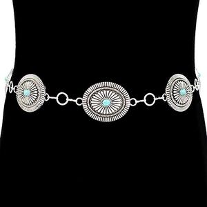 Silver Boho Vintage Western Turquoise Stone Concho Statement Belt